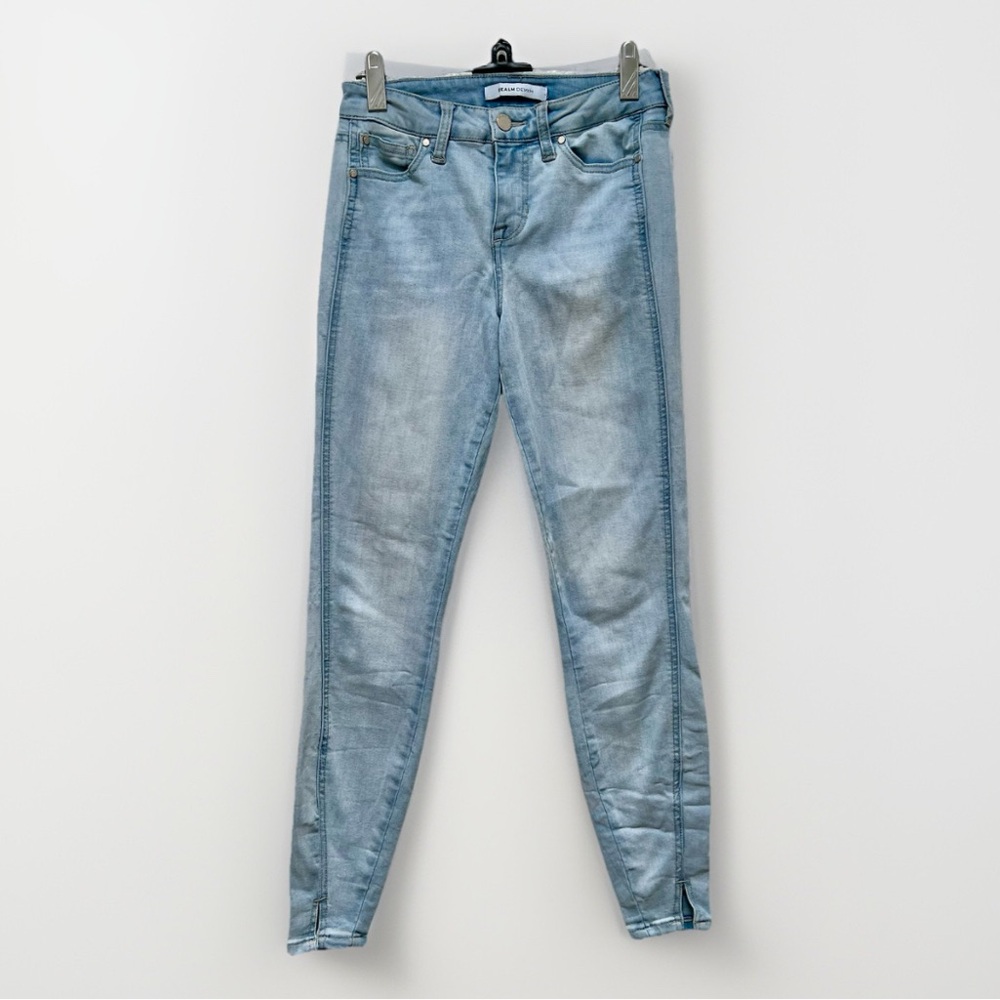 Realm Denim Jeans Light Wash Skinny Ankle Slit Hem Casual Everyday 26 Distressed